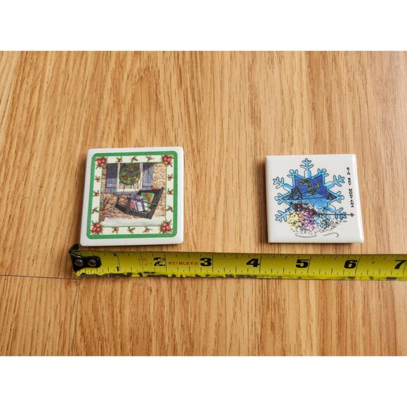 Lot of 2 Ceramic Tile Magnets Big Sky Montana & Christmas Window Holiday Gift - Picture 2 of 8